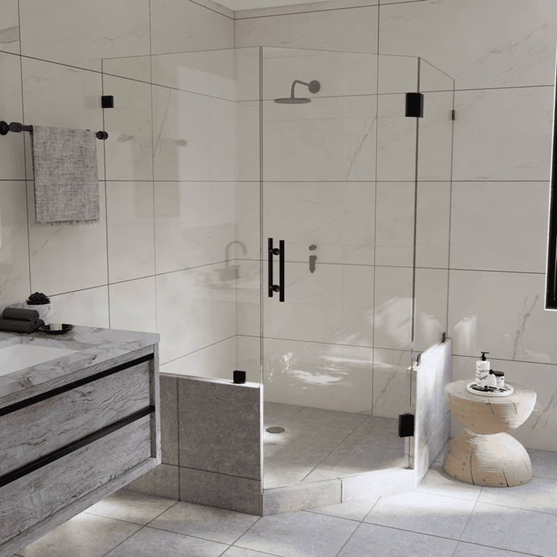 Luxe™ Left Open Neo Angle Shower Door with Two Knee Walls-0