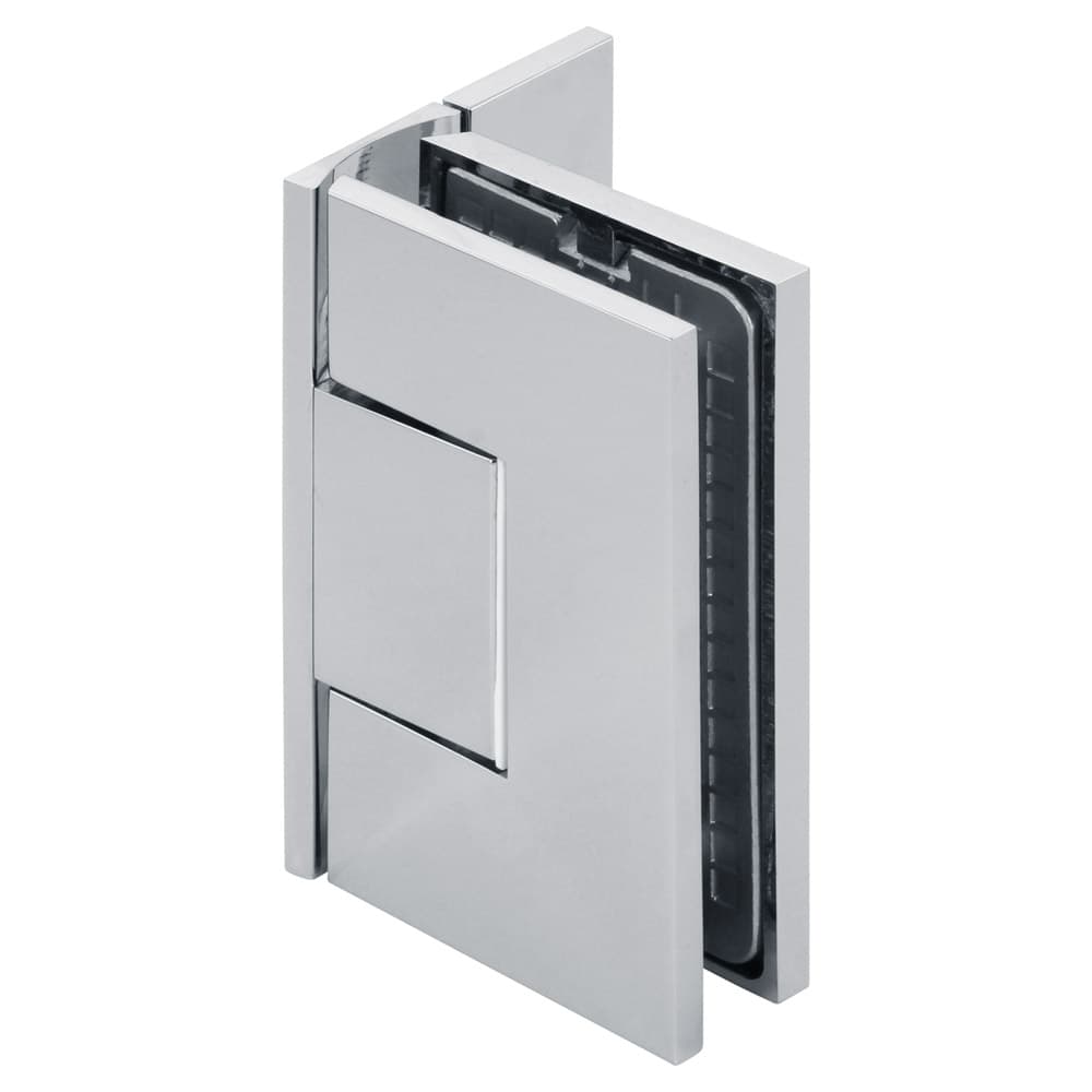 Venus Adjustable Square Shower Door Hinge with Cover Plates and Scallop, Wall Mount, Back Zero Position