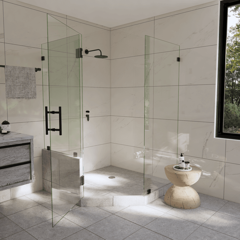 Luxe™ Right Open Neo Angle Shower Door with Left Knee Wall-1