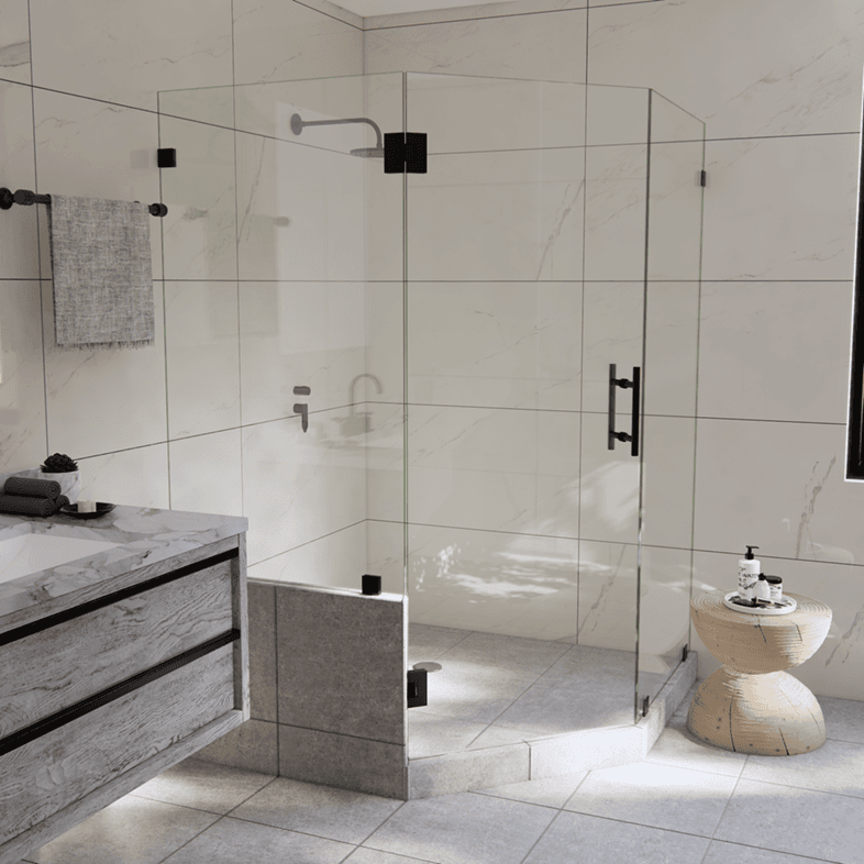 Luxe™ Right Open Neo Angle Shower Door with Left Knee Wall-2