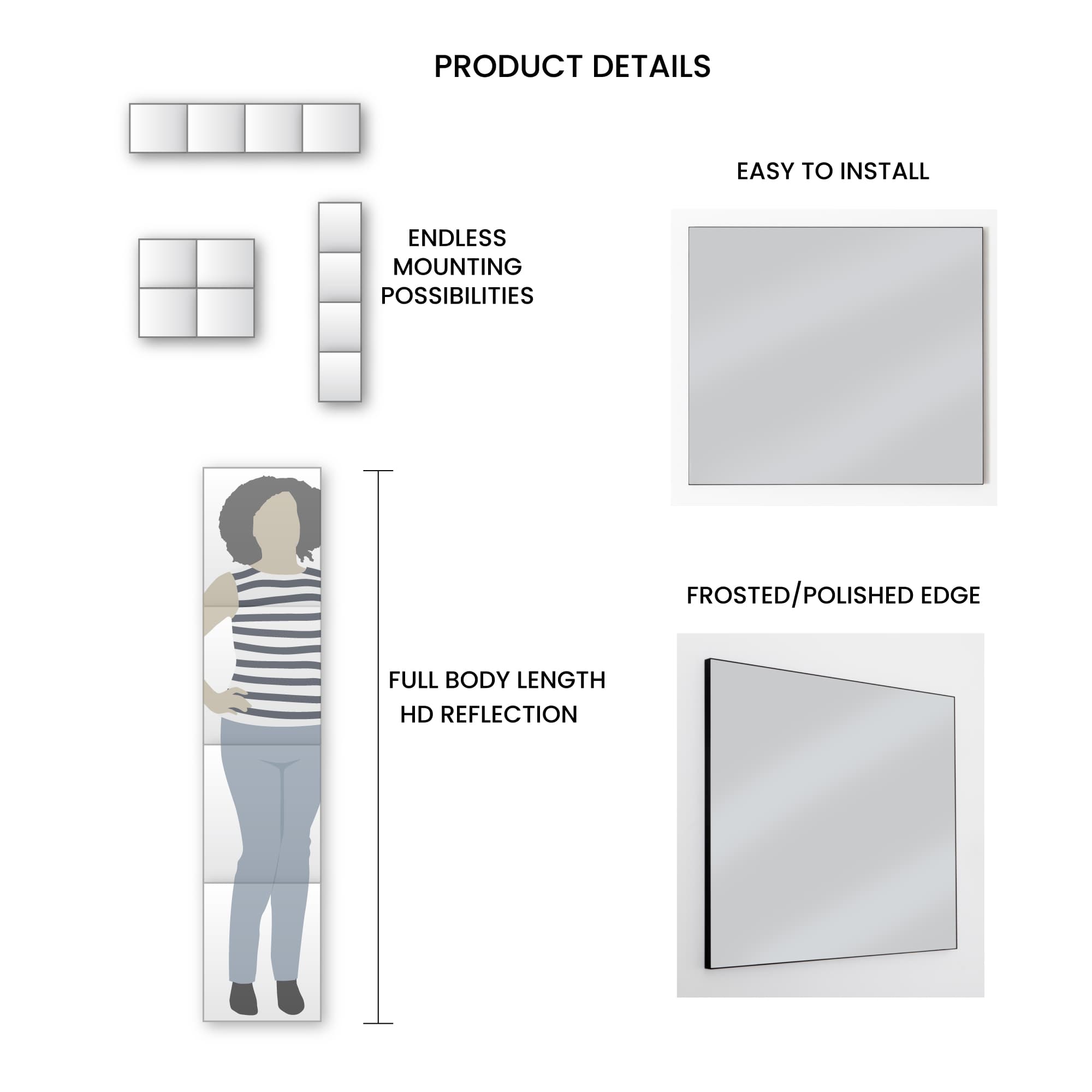 10x12 Mirror Tiles | Pack of 4 | Decorative Wall Mirrors