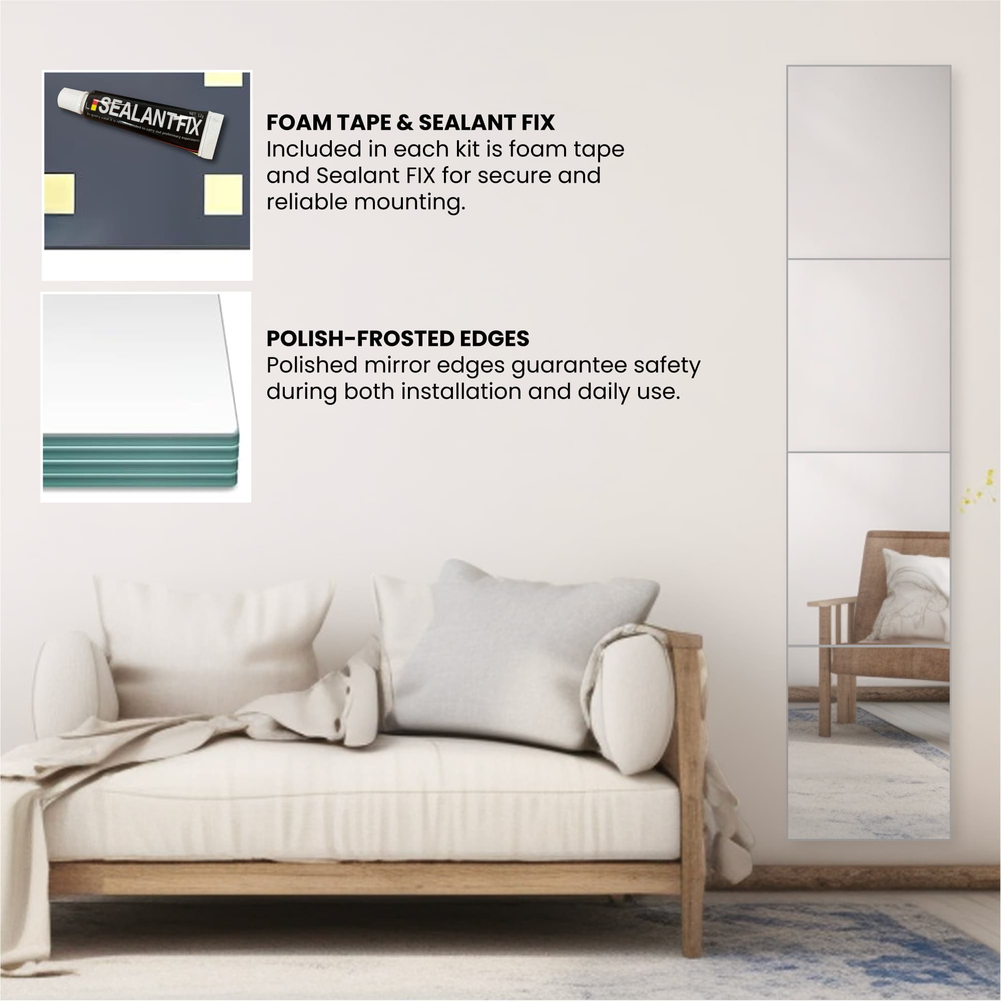 10x12 Mirror Tiles | Pack of 4 | Decorative Wall Mirrors