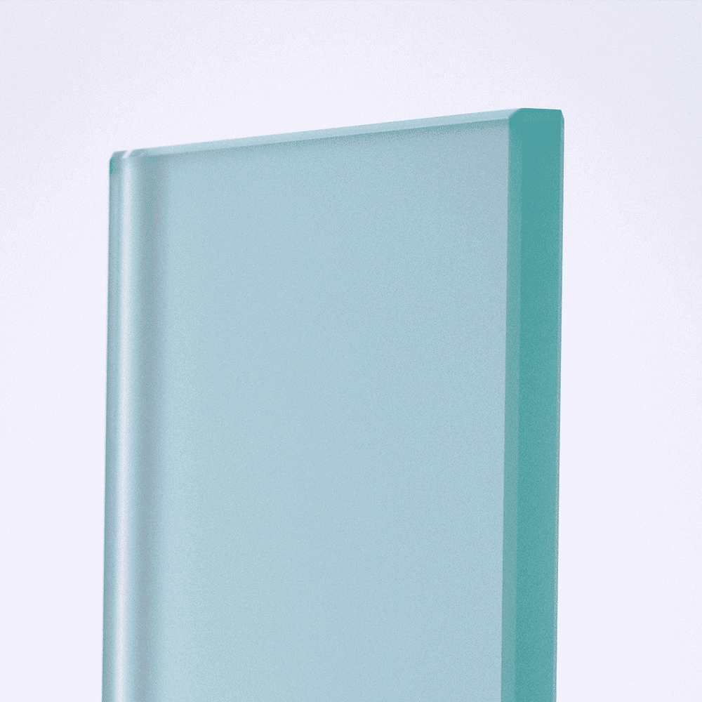 Clear tempered glass panel with a beveled edge, suitable for custom shower doors, table tops, and mirrors.