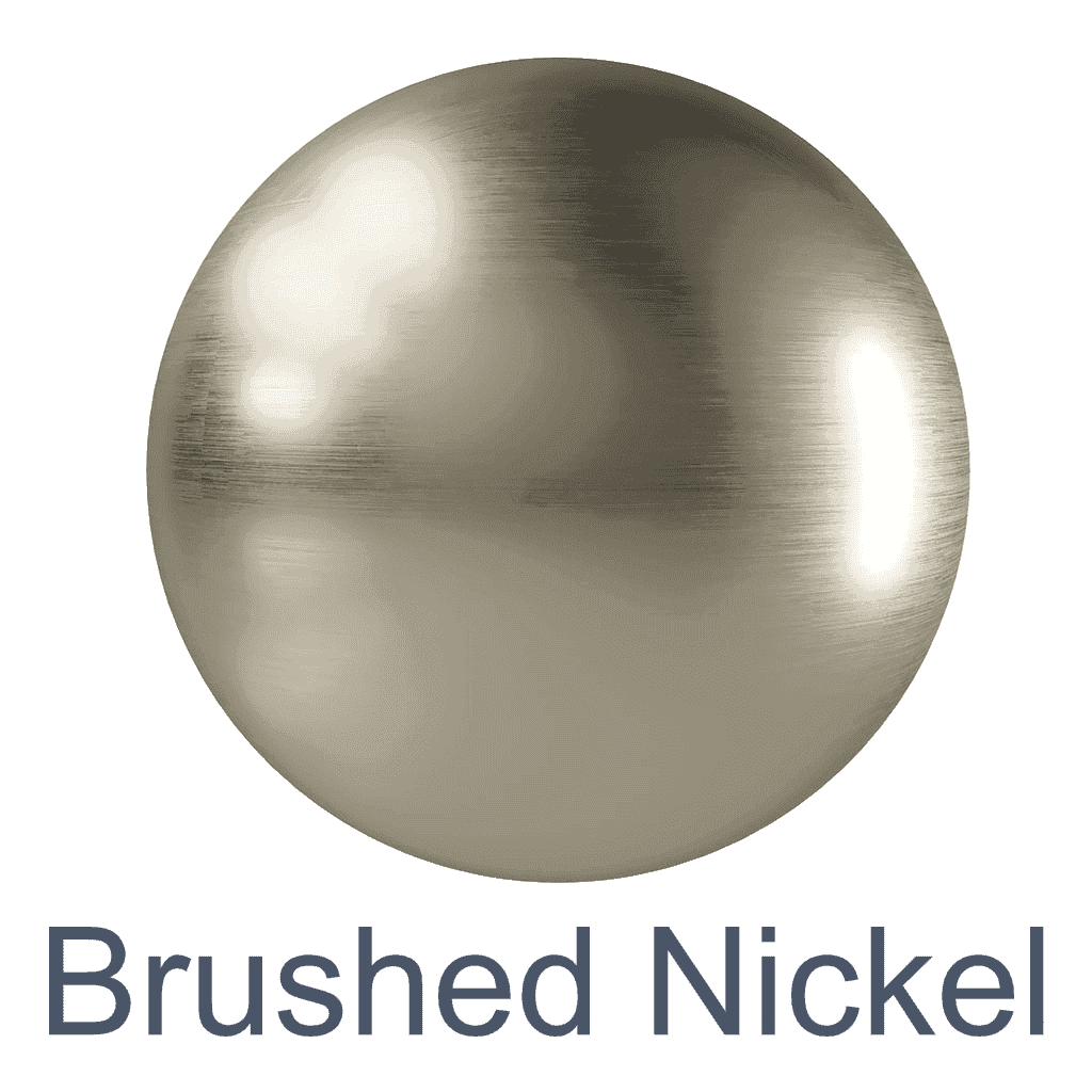 Brushed nickel finish sample for custom glass products, ideal for shower doors, table tops, and mirrors.