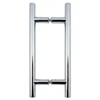 Polished chrome handle for shower doors, ideal for custom glass installations, enhancing modern aesthetics.