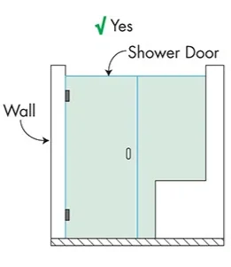 Illustration of a shower door installation, highlighting wall placement, suitable for custom glass solutions in shower doors, emphasizing the use of tempered glass.