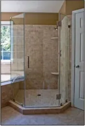 Custom glass shower doors featuring a sleek design, showcasing tempered glass and a modern appearance suitable for upscale bathroom renovations.