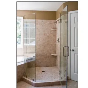 Custom shower doors featuring tempered glass for a modern bathroom design.