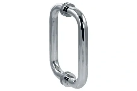Chrome handle for shower doors, ideal for custom glass installations, providing a sleek and modern touch to any bathroom.