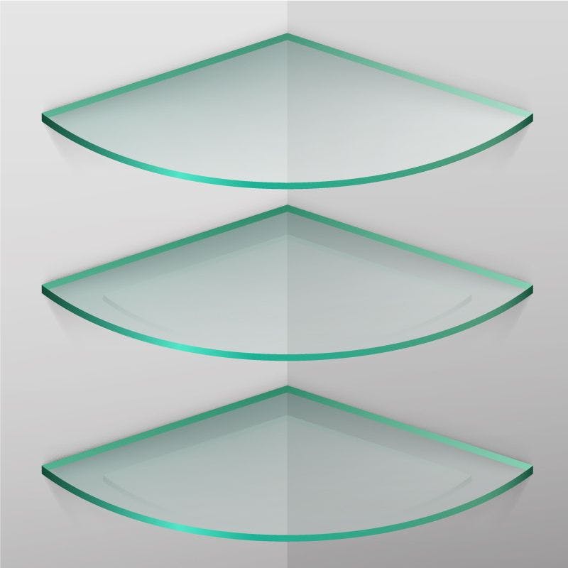 Semi-circle Glass shelves mounted on corner wall