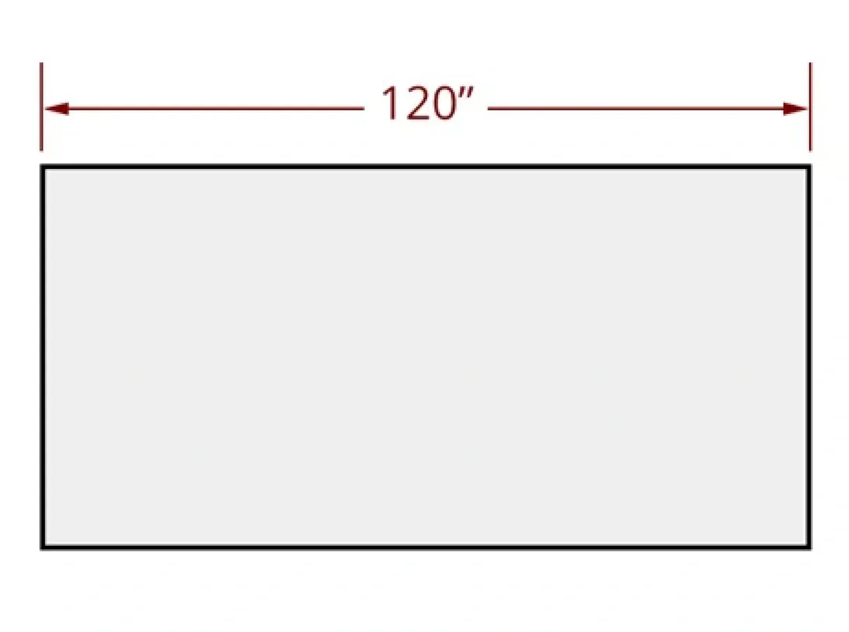 Custom glass tabletop design, 120 inches in length, ideal for shower doors, mirrors, tempered glass applications, and beveled glass edges.