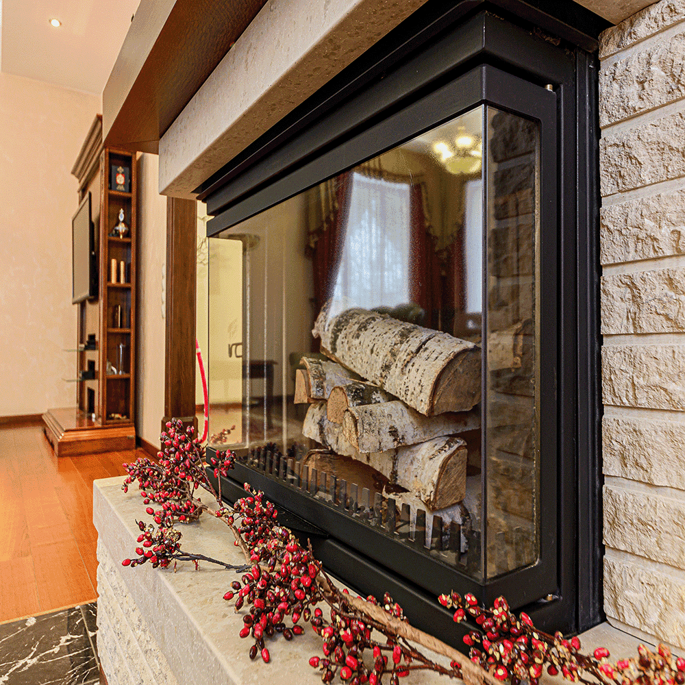modern glass fireplace