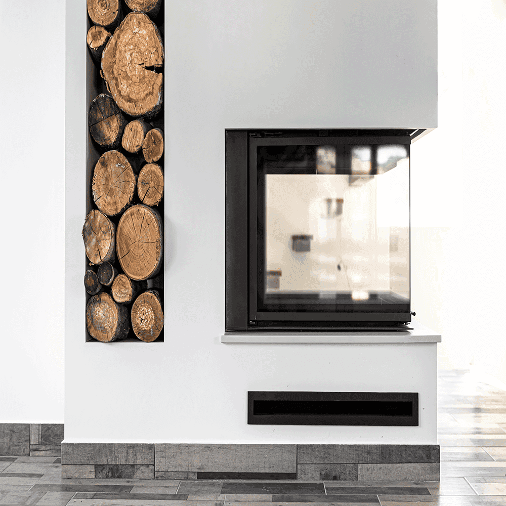 corner glass fireplace