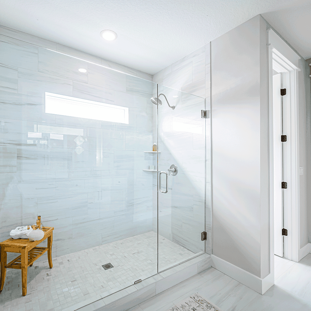 Custom glass shower doors featuring tempered glass