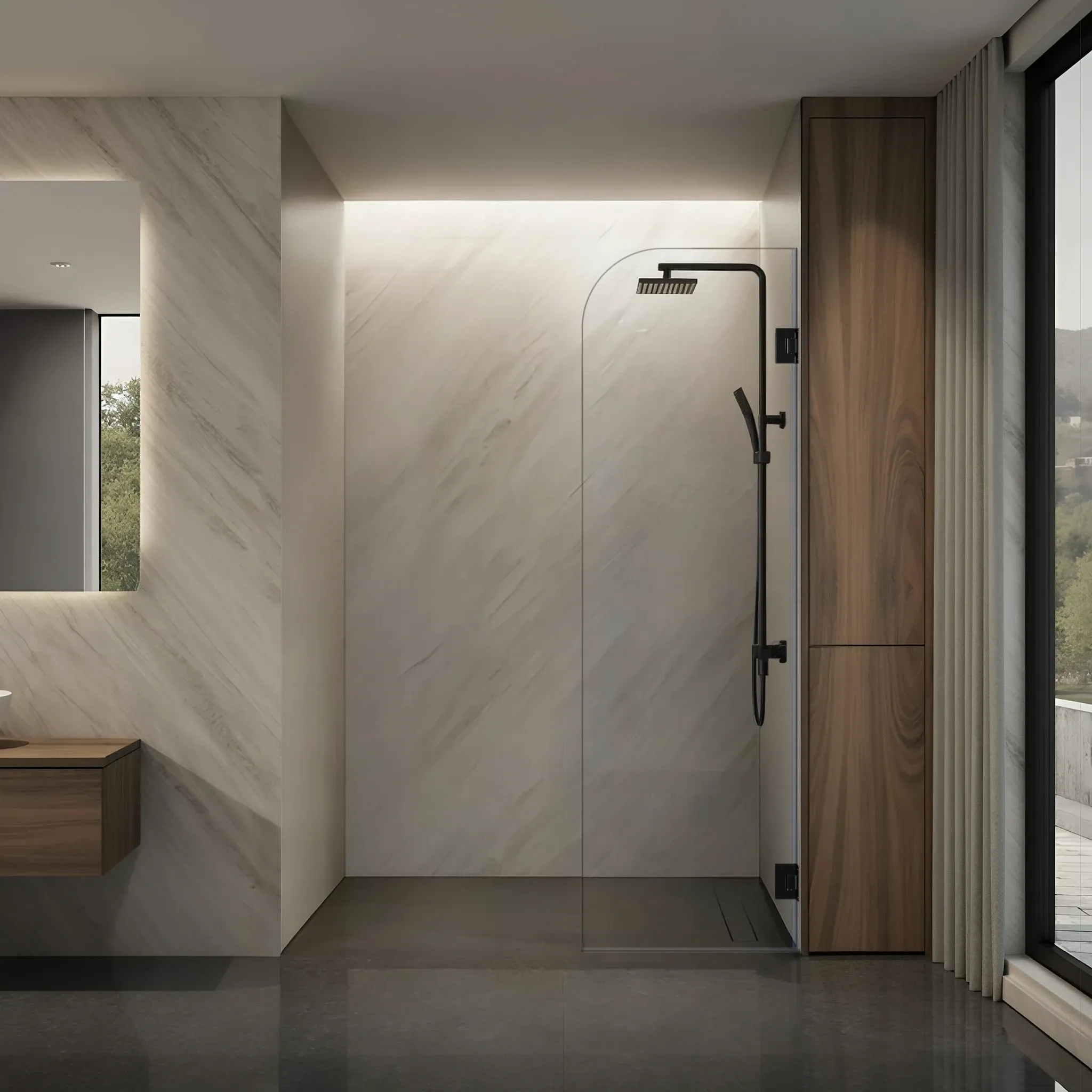 Left Open Single Swinging Round Shower Screen