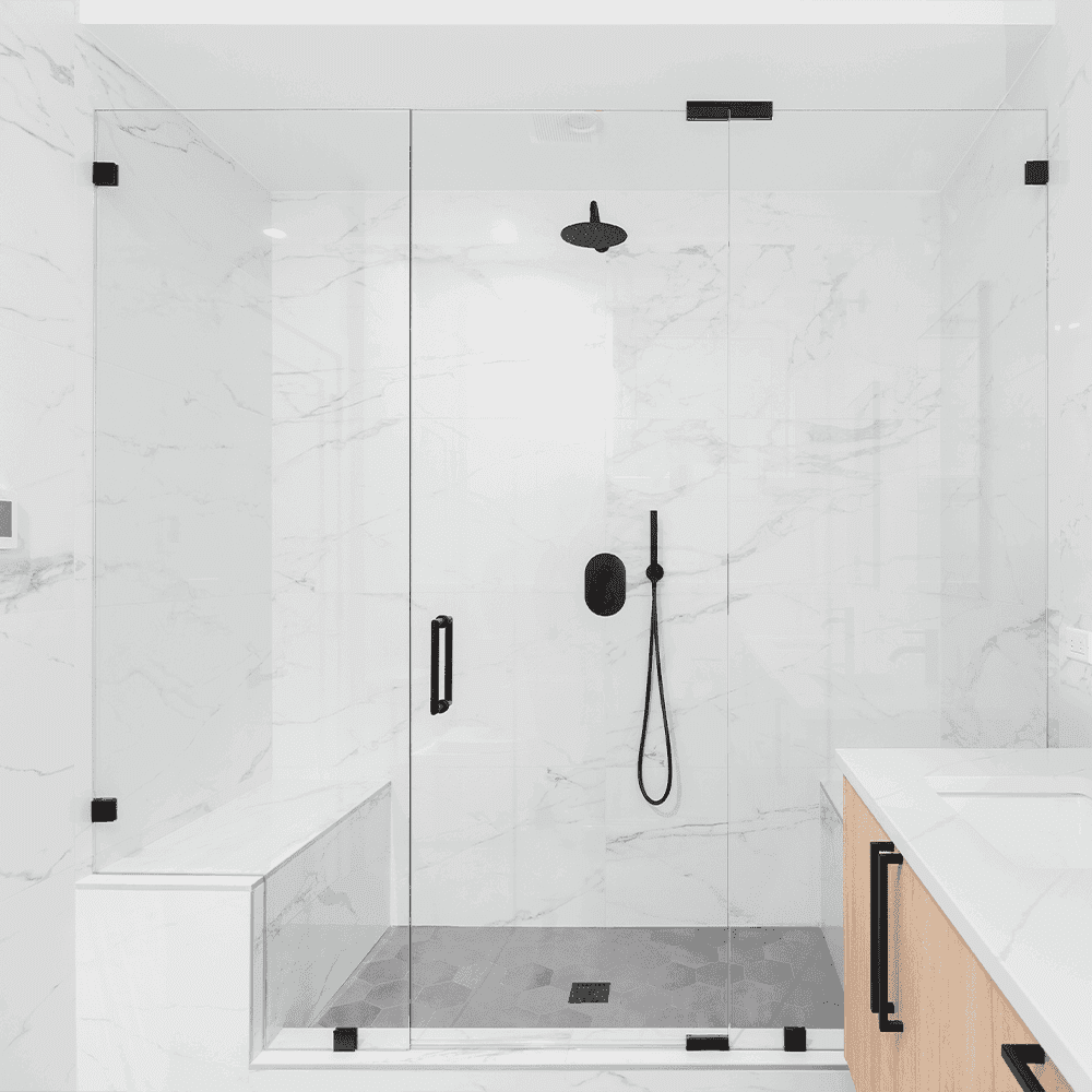 Modern shower doors with tempered glass panels