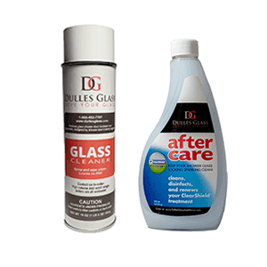 glass cleaner and after care products for maintaining shower doors, mirrors, custom glass, and tempered glass surfaces
