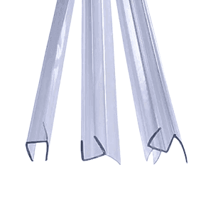 Clear glass shower door tracks for custom glass installations, suitable for tempered glass and beveled glass edge designs.